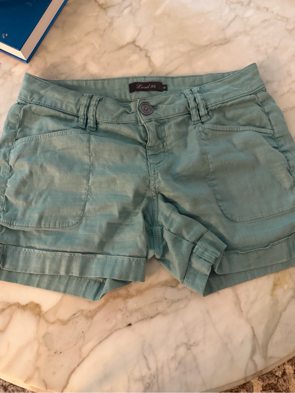 Level 99 Women’s light Aqua/Turquoise Casual Cotton-Blend Shorts 28